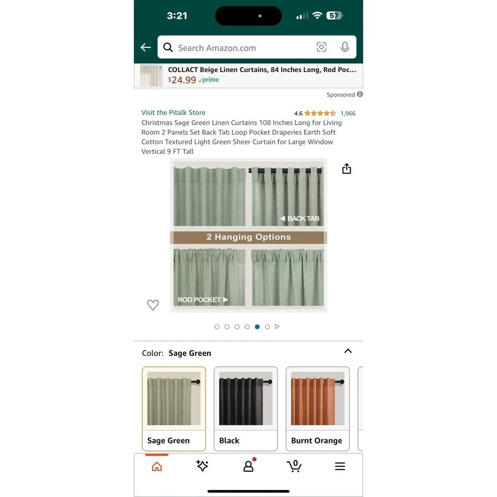 Curtains 52x108 new in package Christmas Sage green